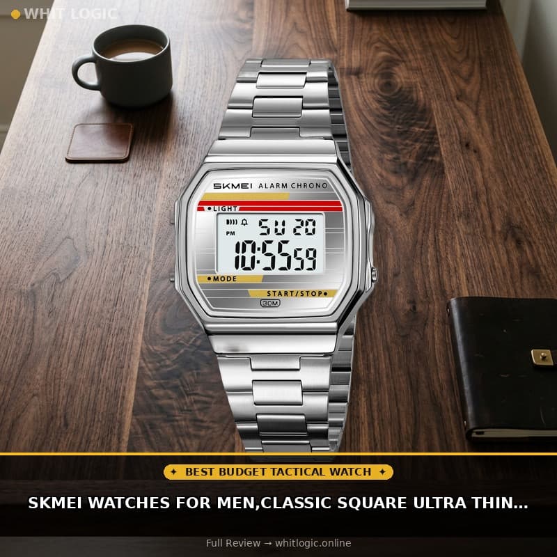 SKMEI Watches for Men,Classic Square Ultra Thin Stainless Steel Digital Womens Wrist Watch with Waterproof Luminous LED Light Dual Time Chrono Stopwatch Alarm Unisex Outdoor Sport Watch