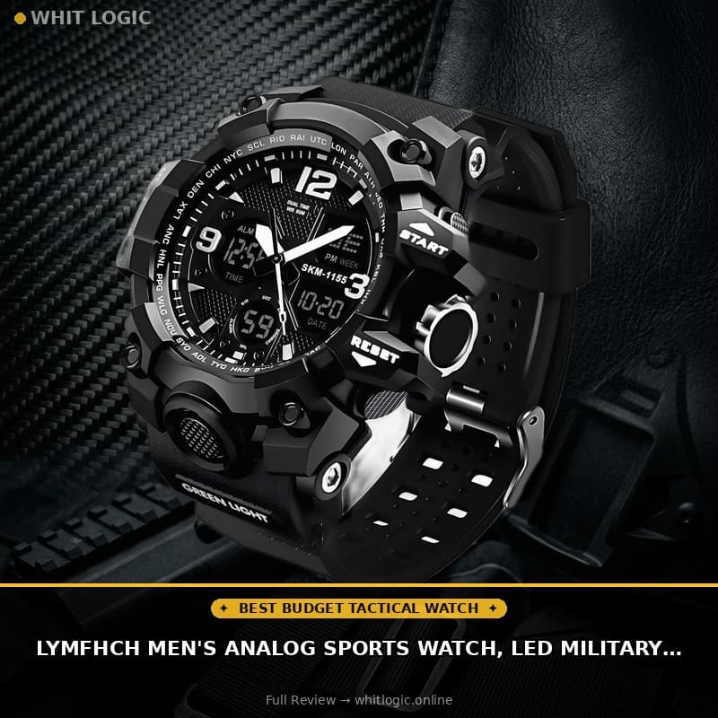 LYMFHCH Men's Analog Sports Watch, LED Military Digital Watch Electronic Stopwatch Large Dual Dial Time Outdoor Army Wrist Watch Tactical